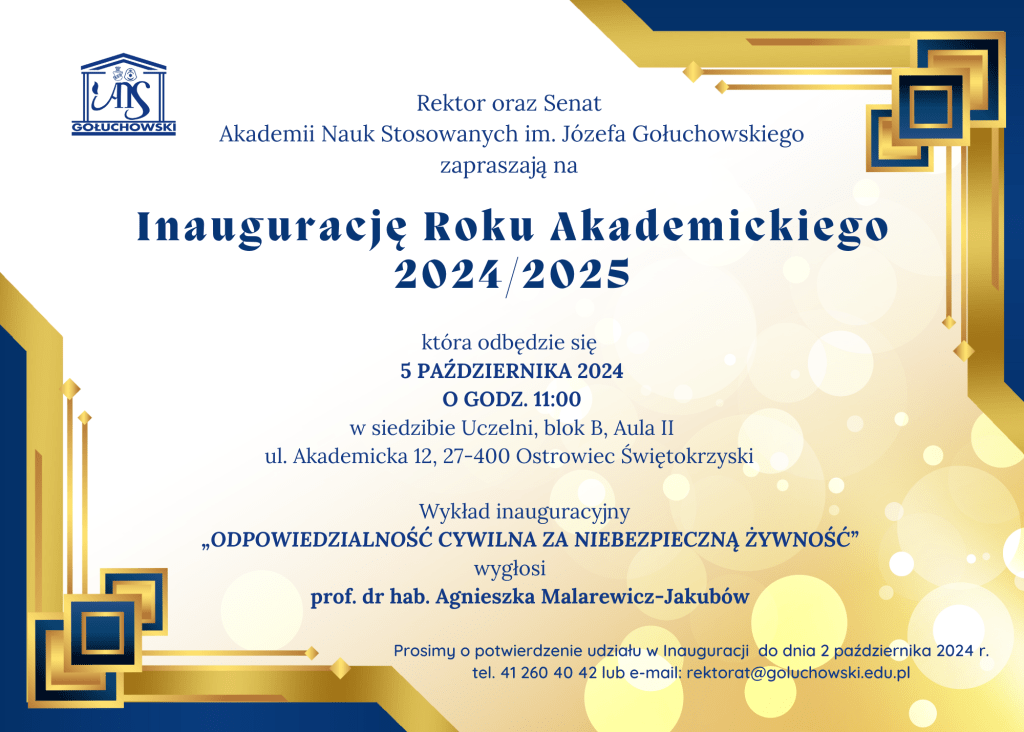 zaproszenie na inaugurację roku akademickiego 2024/2025 ANSG