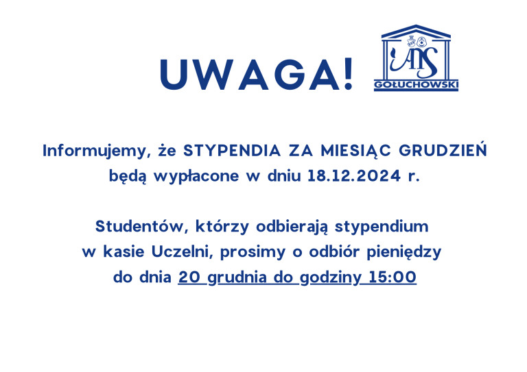 komunikat ANSG w sprawie stypendiów za grudzień 2024