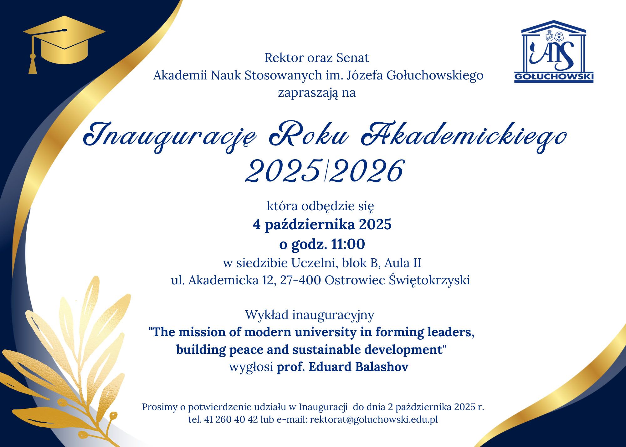 Zapraszamy na Inaugurację Roku Akademickiego 2025/2026